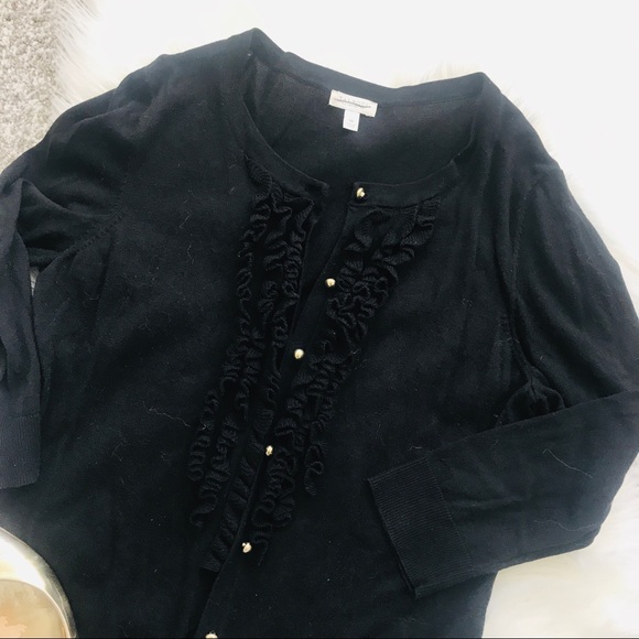 Talbots | Black Ruffle Cardigan with Gold Buttons - Picture 3 of 5